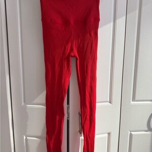 Carbon38 Red Ribbed Active Leggings